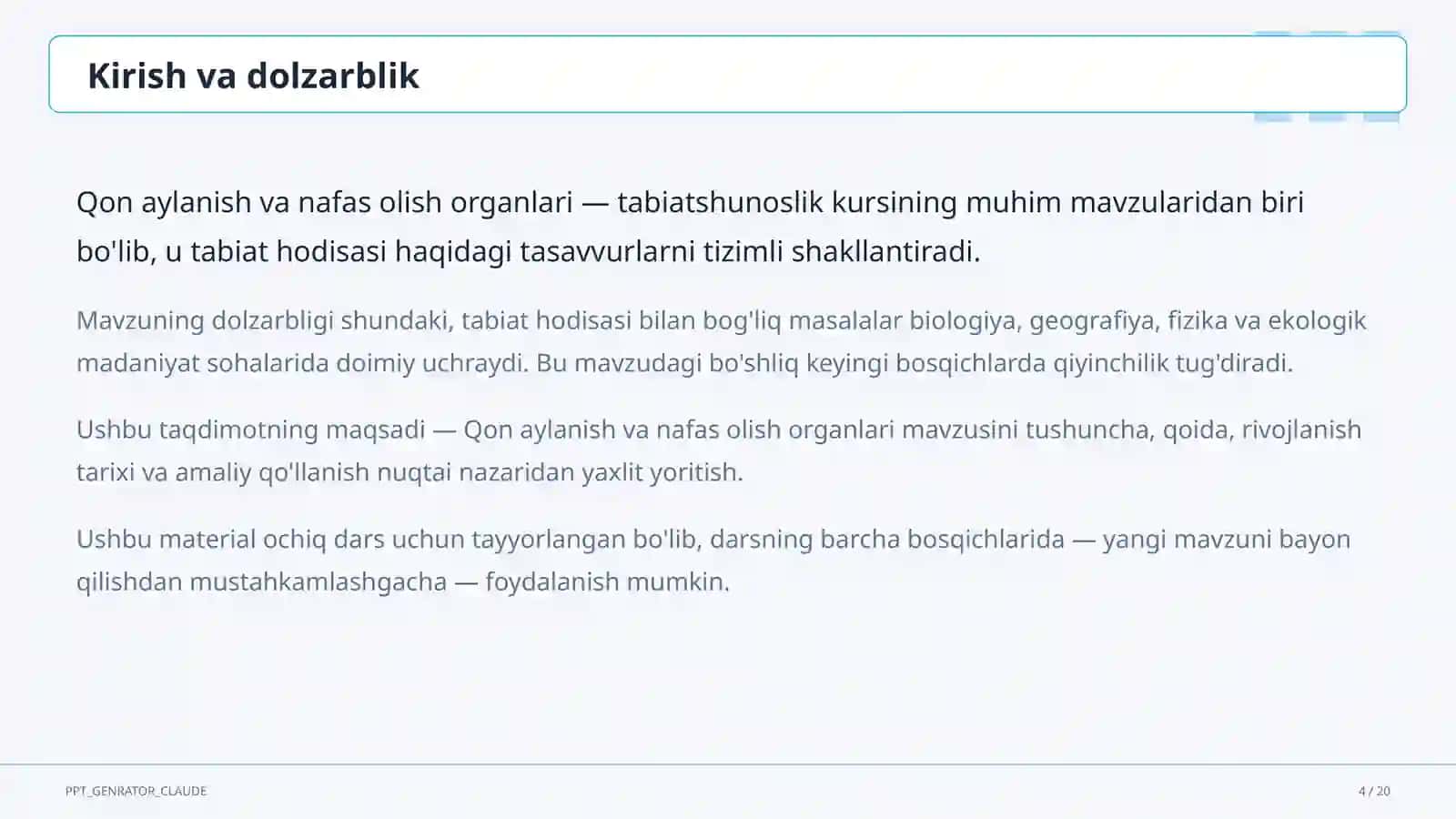 Qon aylanish va nafas olish organlari (4-sinf) 4