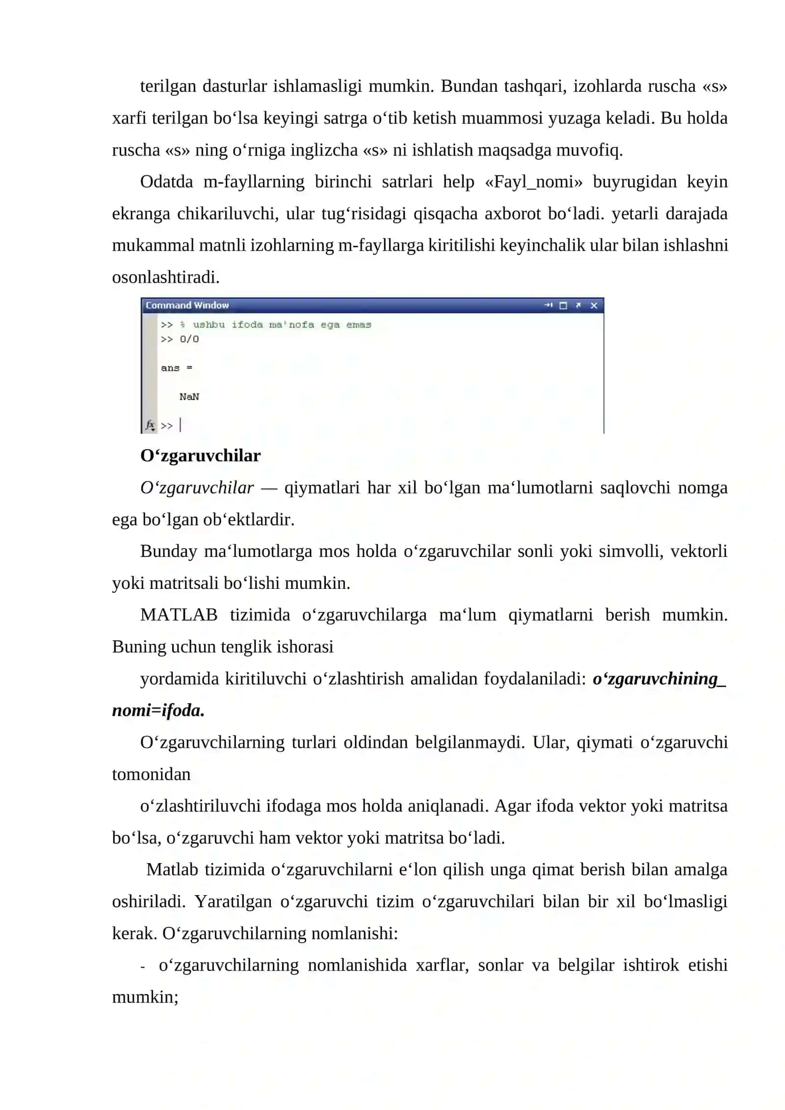 MATLAB dasturlash elementlari va ular bilan ishlash 4