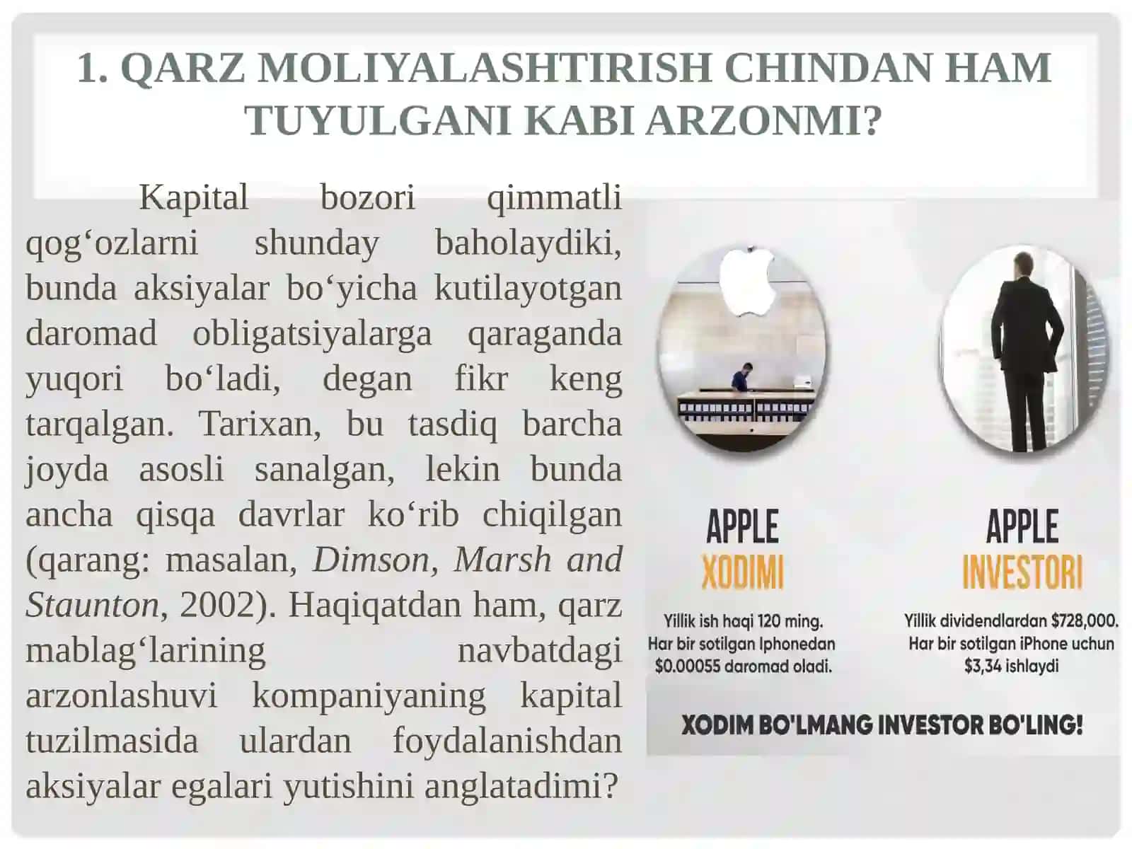 LEVEREJ, KAPITAL QIYMATI VA AKSIYADORLAR FAROVONLIGI 4