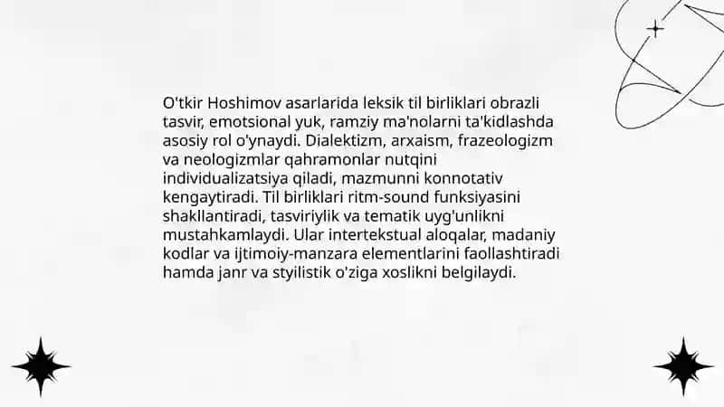 O'tkir Hoshimov asarlarida til birliklarining poetik aktuallashuvi 4