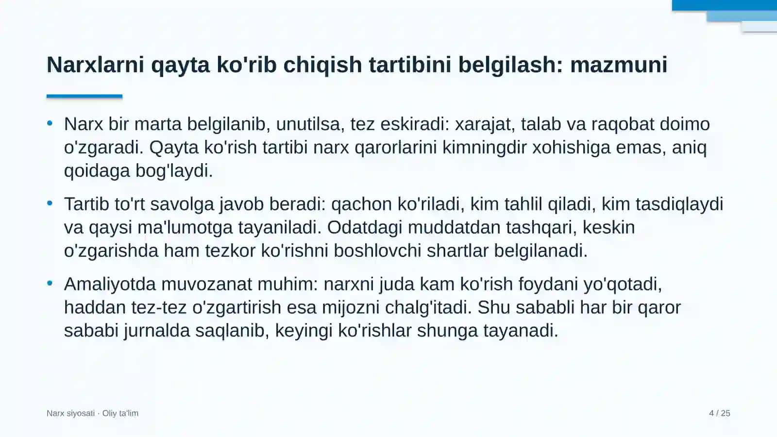 tamaki sanoatida narxlarni qayta ko'rib chiqish tartibini belgilash 2240 4