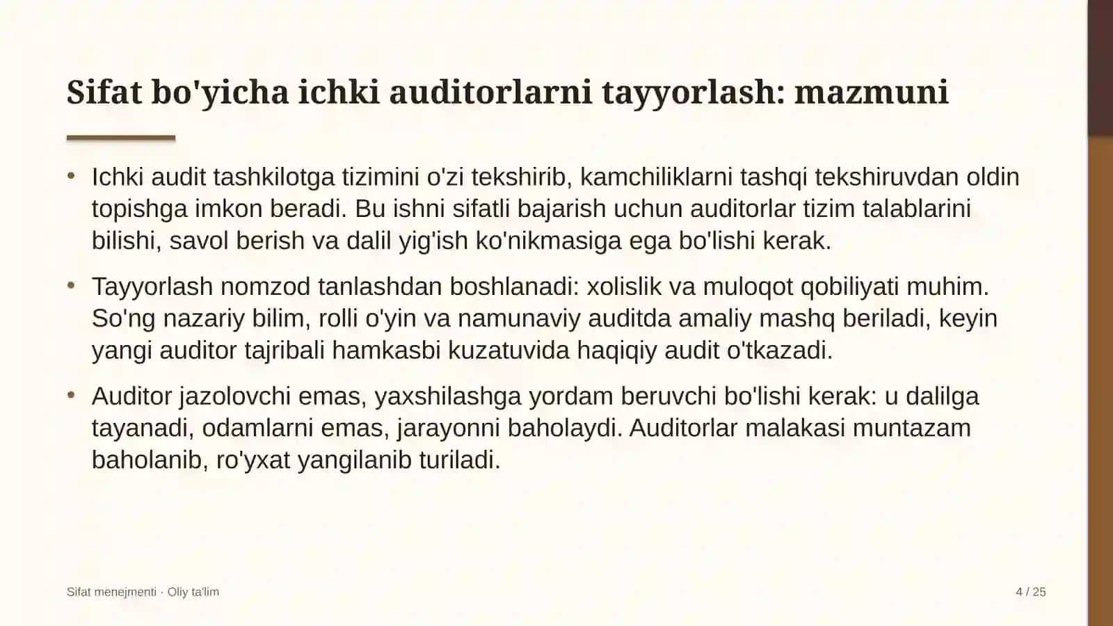 buyurtmaxonalarda sifat bo'yicha ichki auditorlarni tayyorlash 9971 4