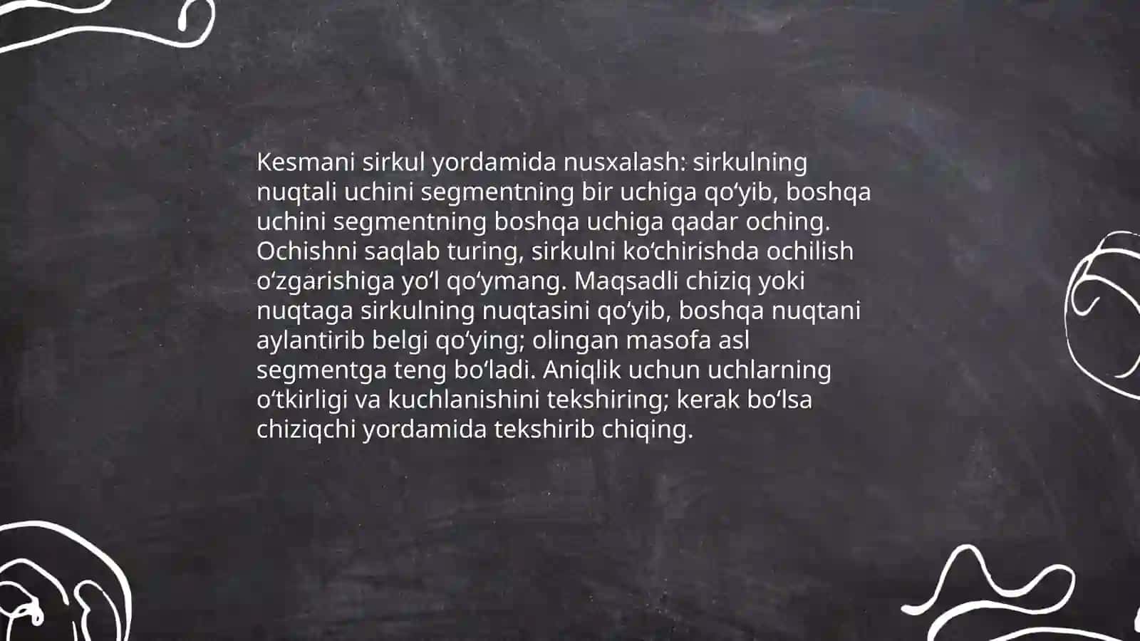 Yasashga doir masalalar. Sirkul va transportr bilan ishlash 4