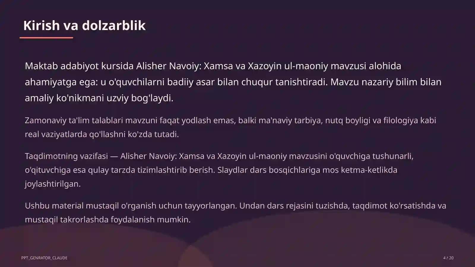 Alisher Navoiy: Xamsa va Xazoyin ul-maoniy (9-sinf) 4