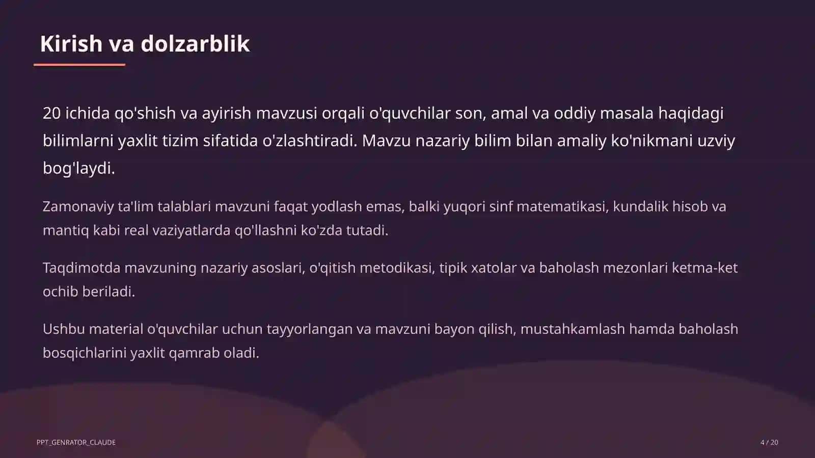20 ichida qo'shish va ayirish (1-sinf) 4