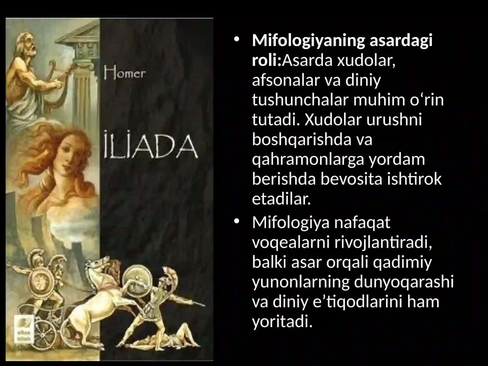 Gomerning “Iliada” asarida mifologik sujetlarning o`rni 4