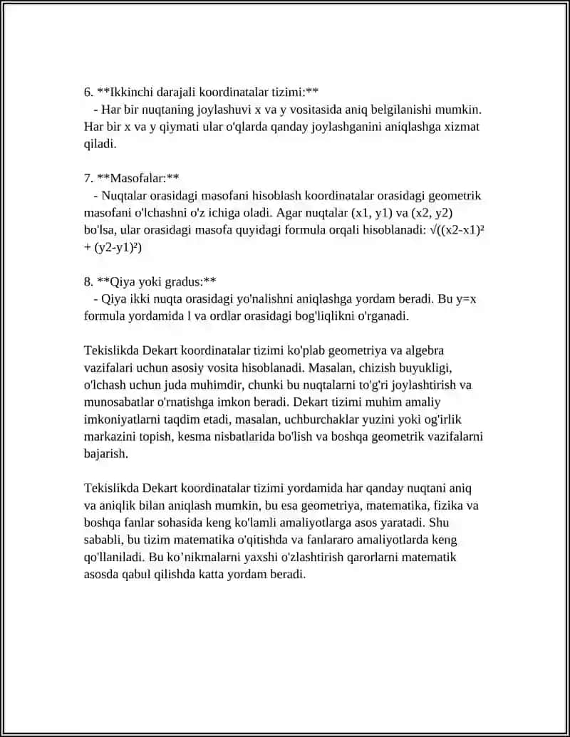 TEKISLIKDA VA FAZODA DEKART KOORDINATALAR SISTEMASI 4