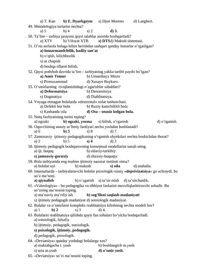 “Bolalarning ijtimoiy moslashuvi” fanidan test oraliq nazorat ishi 4