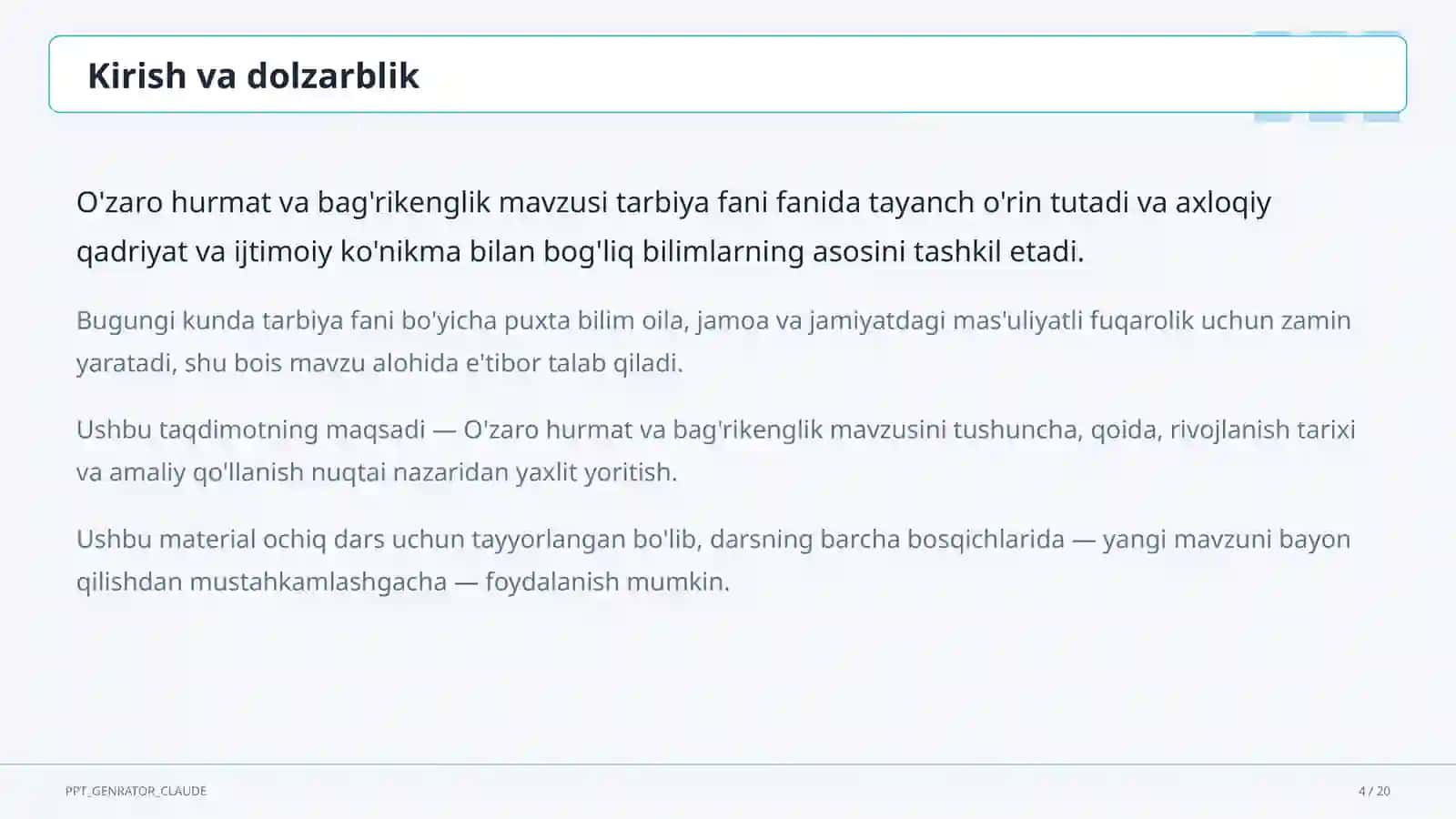 O'zaro hurmat va bag'rikenglik (7-sinf) 4