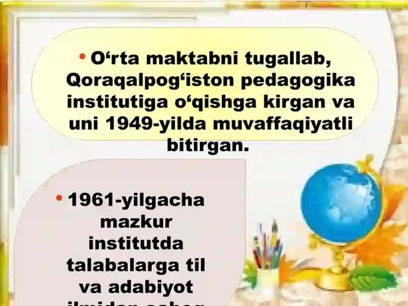 Qoraqalpog‘istonning Chimboytumani hududidagi Azotovulida 1929-yilning 5-may kun itavallud topgan 4