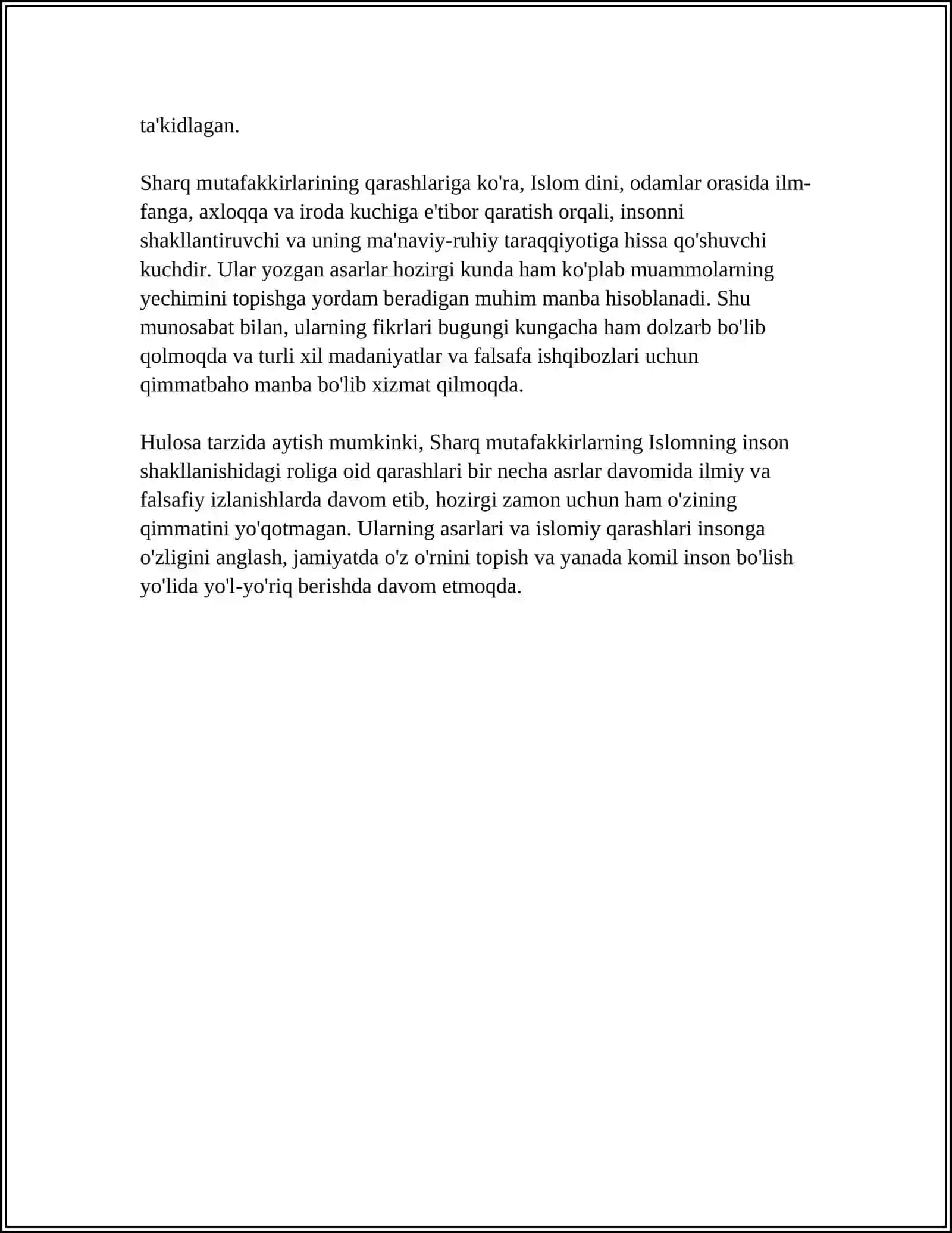 SHARQ MUTAFAKKIRLARINING ISLOM DININING INSON KAMOLOTIGA TAʼSIRI HAQIDAGI GʻOYALARI 4