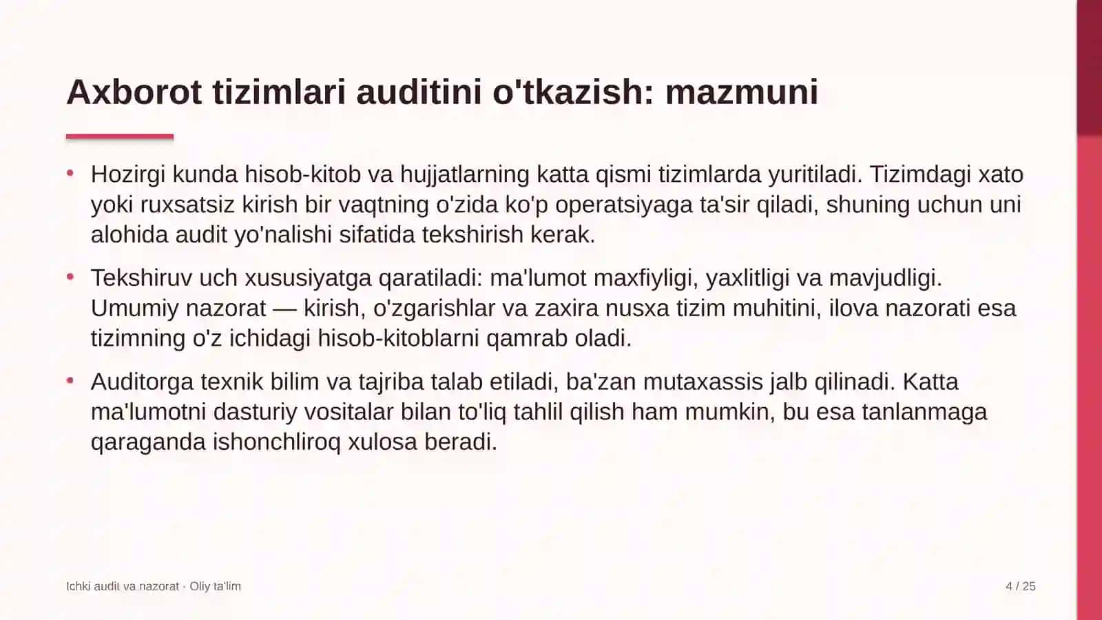 ICHKI AUDIT VA NAZORAT · OLIY TA'LIM 4