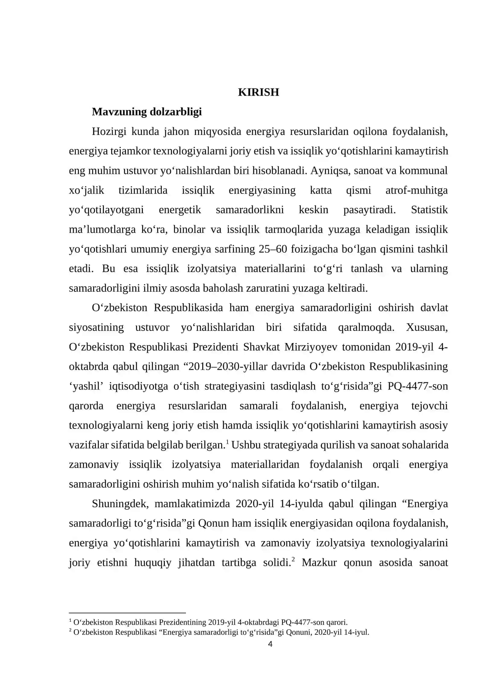 Issiqlik izolyatsiya materiallarining samaradorligini aniqlash va taqqoslash Bitiruv malakaviy ishi 4