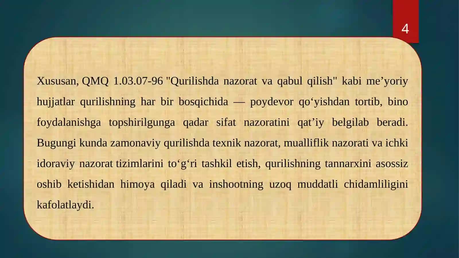 Qurilishobyektidame'yoriyhujjatlarasosidanazoratolibboorish 4
