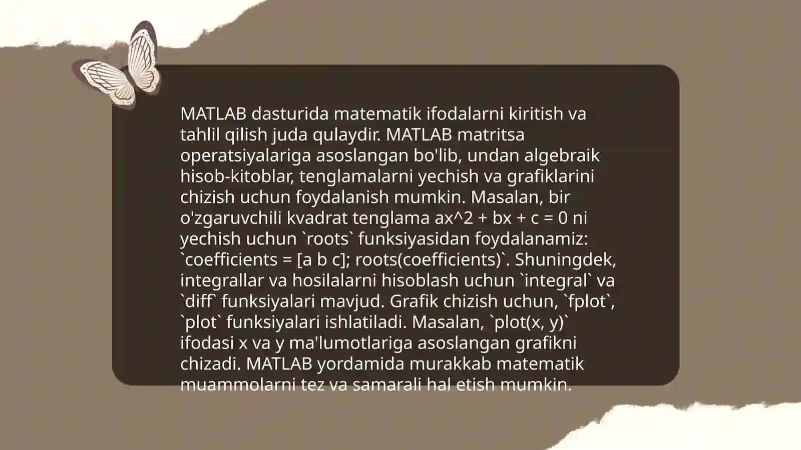 Matlab dasturida matematik modellarni ifodalay olish 4