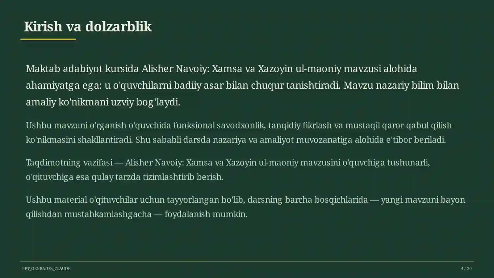 Alisher Navoiy: Xamsa va Xazoyin ul-maoniy (9-sinf) 4