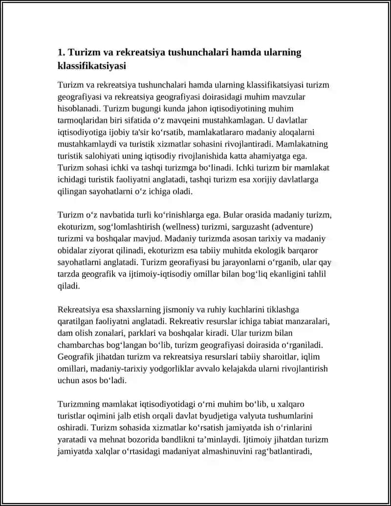 Turizm va Rekreatsiya Haqida Tushuncha 4