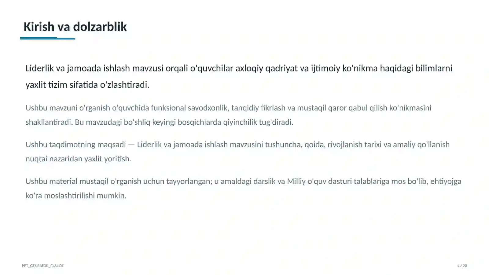 Liderlik va jamoada ishlash (11-sinf) 4