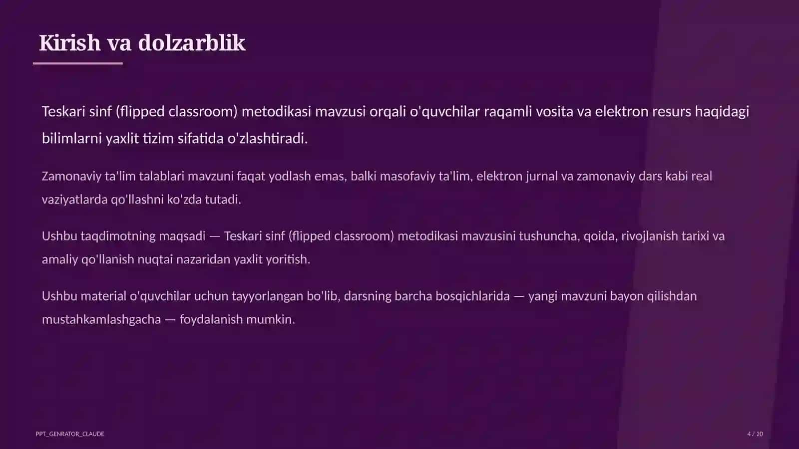 Teskari sinf (flipped classroom) metodikasi 4