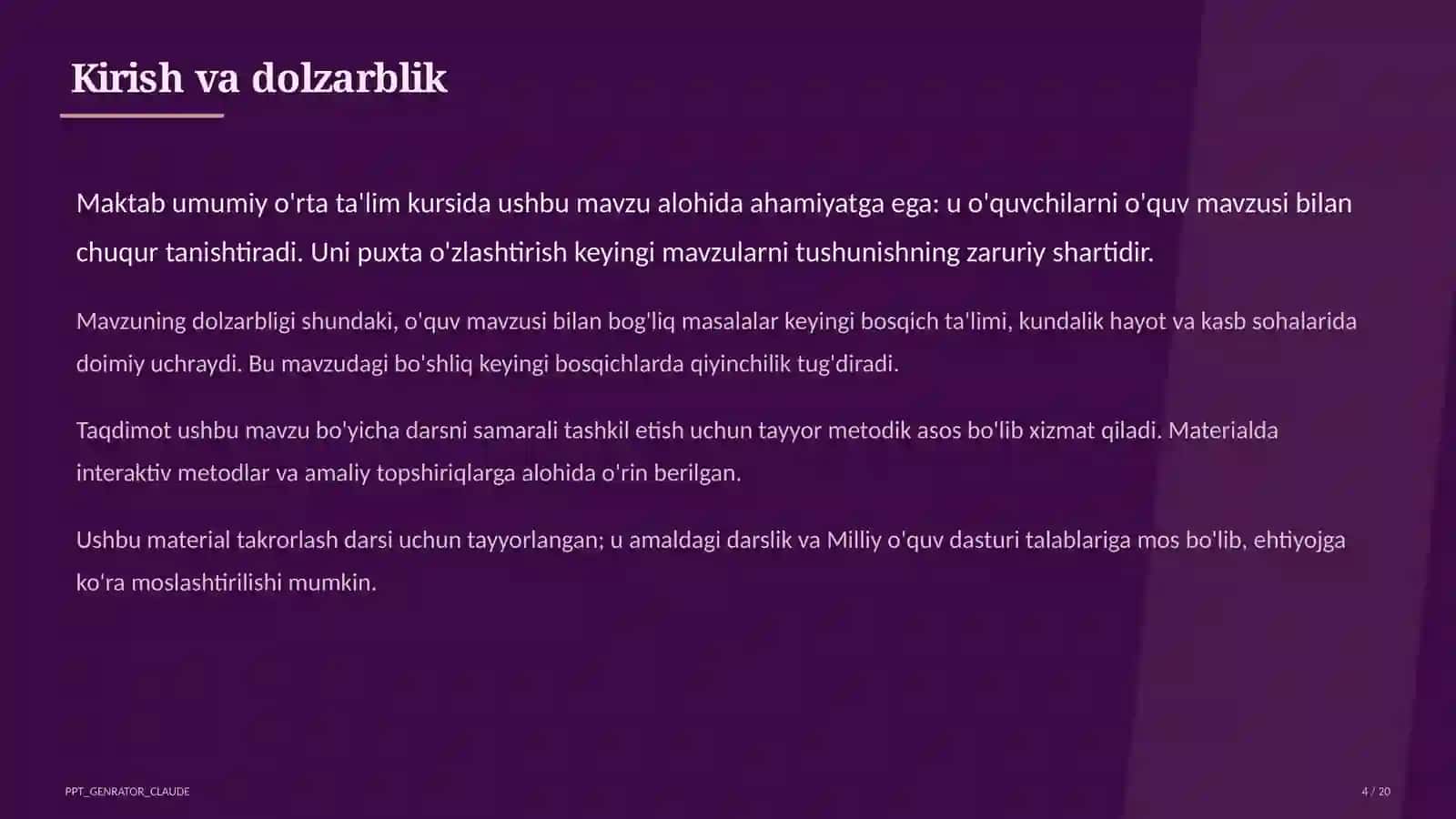 Dolzarb mavzular — maktab va o'qituvchilar 4