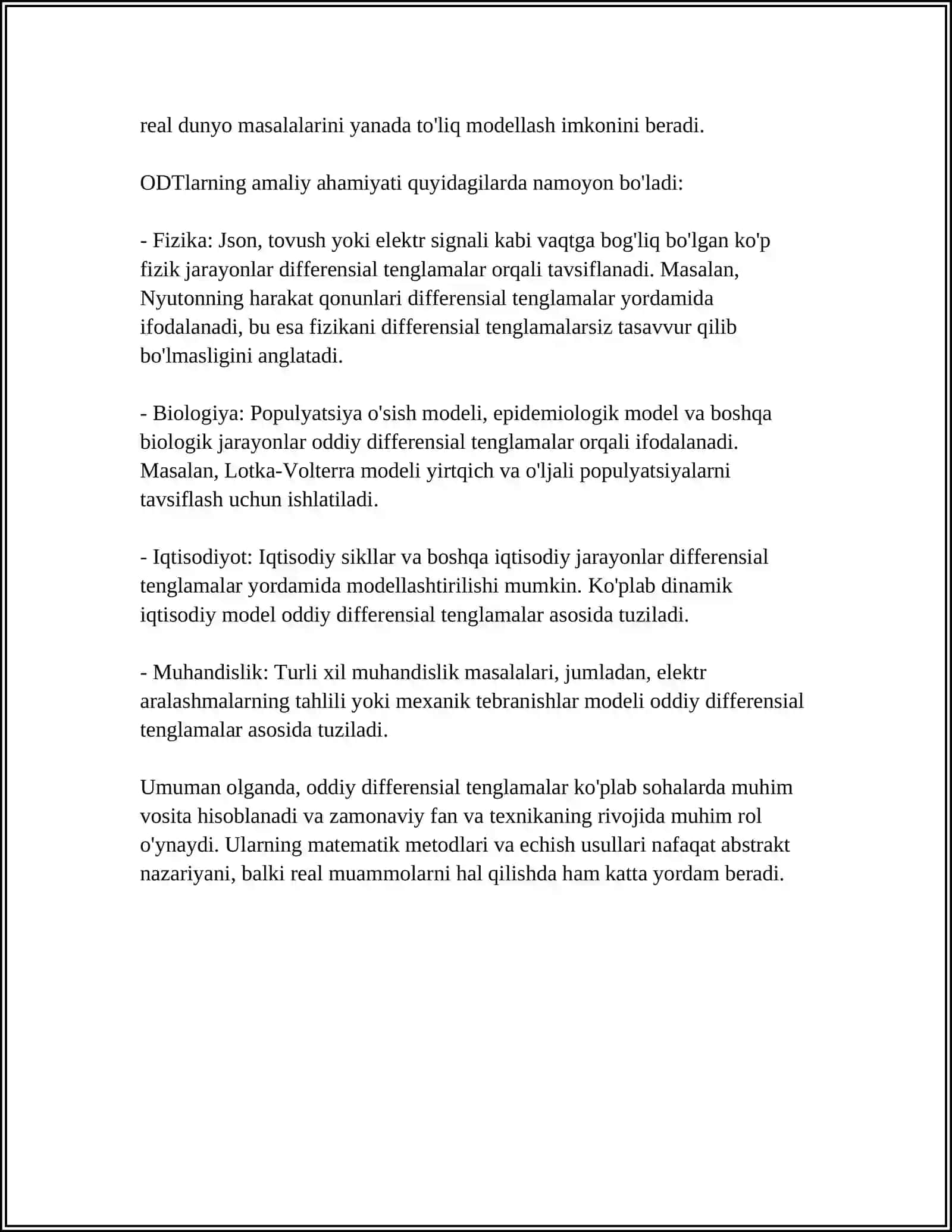 ODDIY DIFFERENSIAL TENGLAMALARGA QO’YILGAN ARALASH MASALANI SONLI YECHISH. CHIZIQLI CHEGARAVIY MASALA 4
