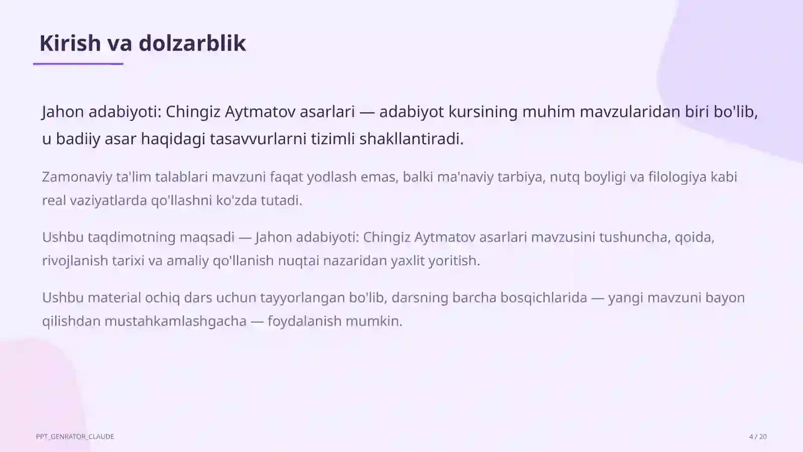Jahon adabiyoti: Chingiz Aytmatov asarlari (11-sinf) 4