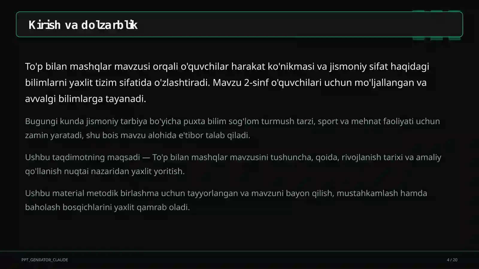 To'p bilan mashqlar (2-sinf) 4