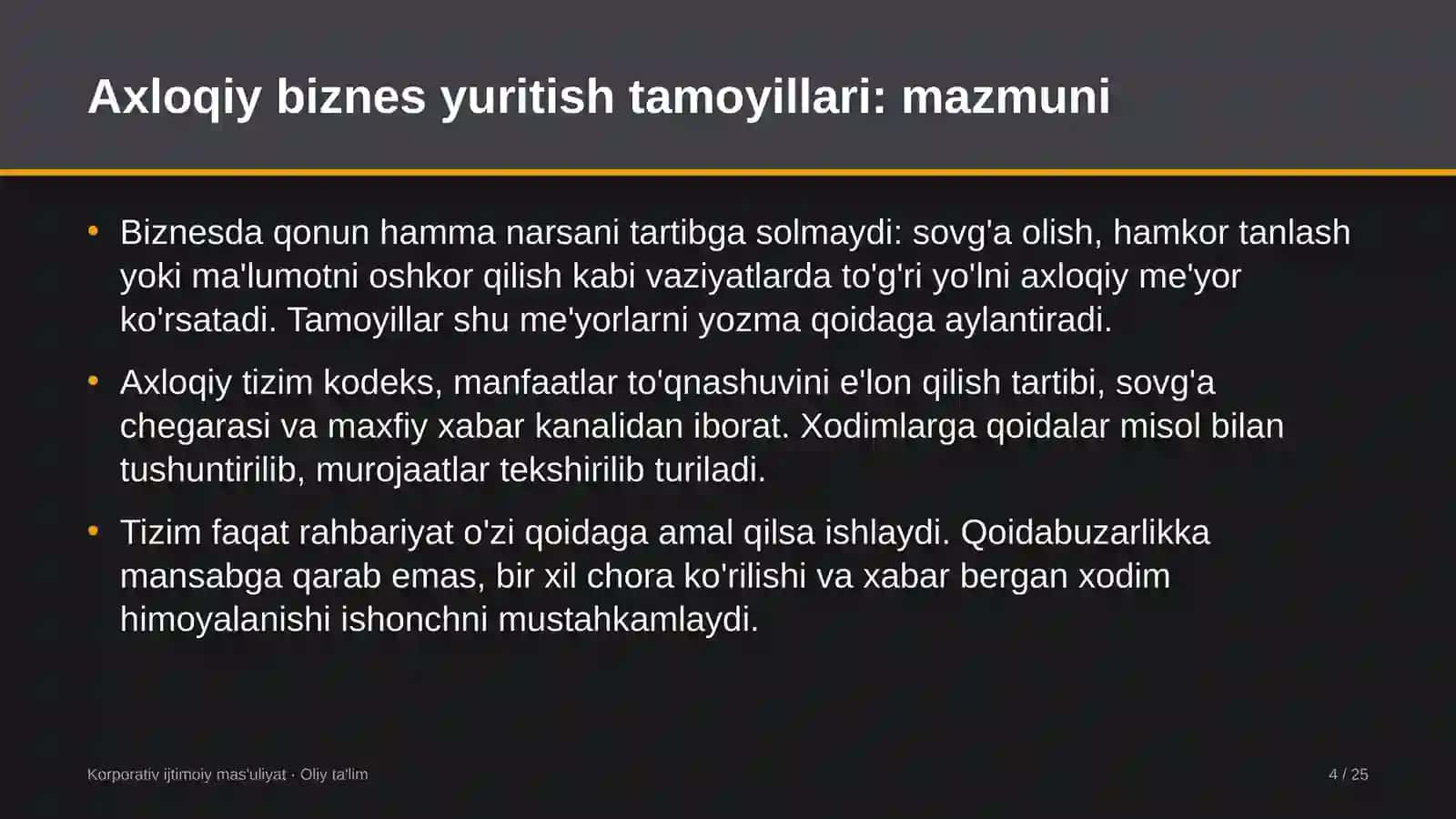 Magistral elektr tarmoqlarida axloqiy biznes yuritish tamoyillarini joriy etish 4