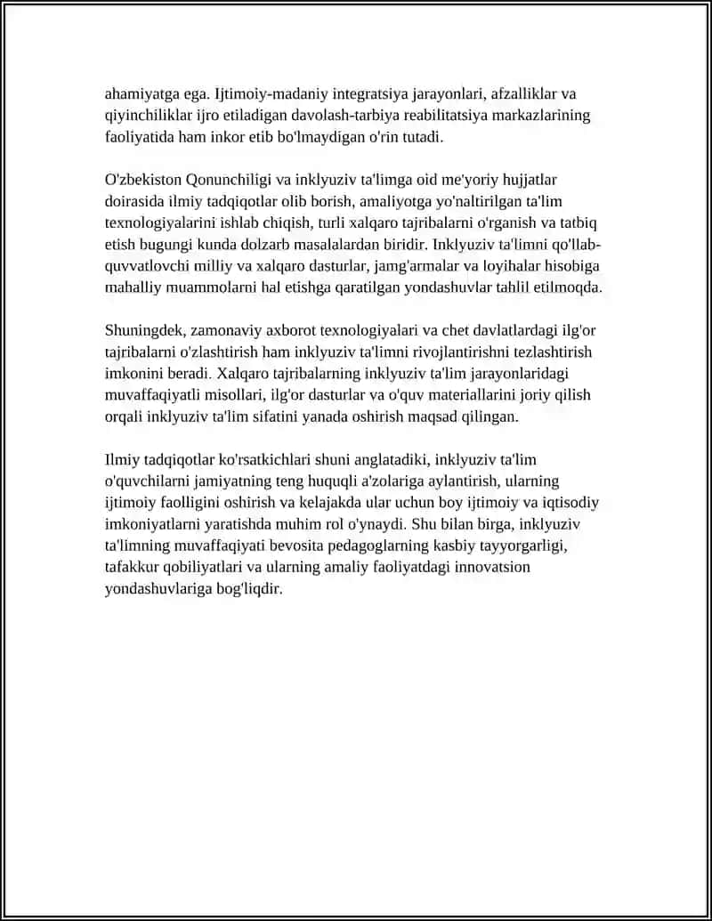 Turli yunalishdagi ilmiy tadqiqotlarda inkluziv ta'lim: pedagogik yondashuvlar va metodologiyalarni o'rganish 4