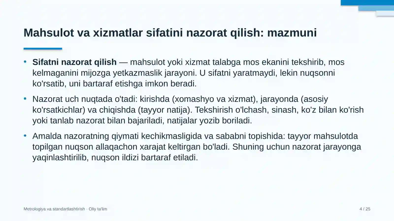 mineral o'g'itlar ishlab chiqarishda mahsulot va xizmatlar sifatini nazorat qilish 1248 4