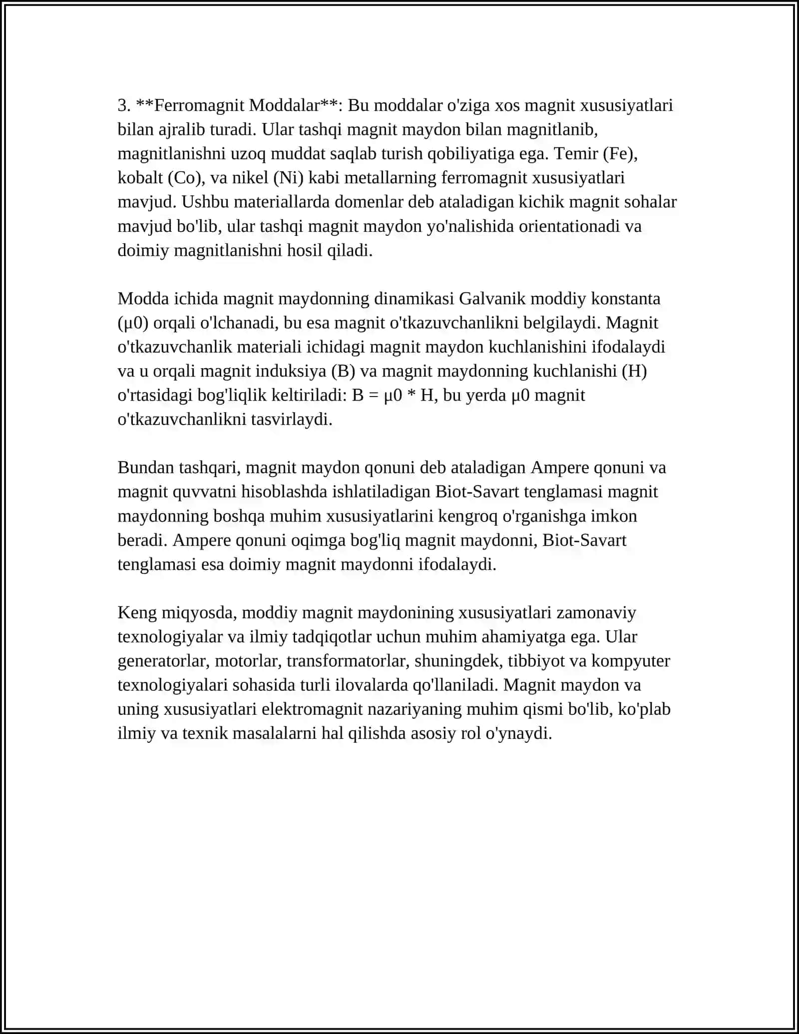 MODDANING MAGNIT MAYDONI. MALEKULYAR TOKLAR. MAGNITLASH VEKTORI.MOFFA UCHUN MAGNITOSTATIKANING ASOSIY TENGLAMALARI 4