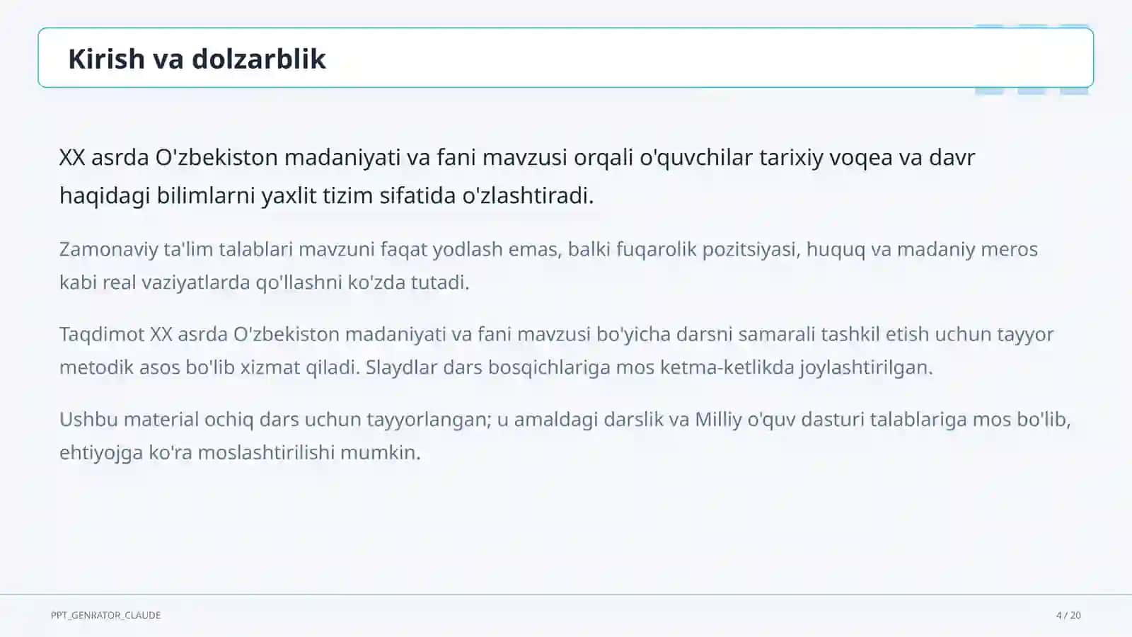 XX asrda O'zbekiston madaniyati va fani (10-sinf) 4