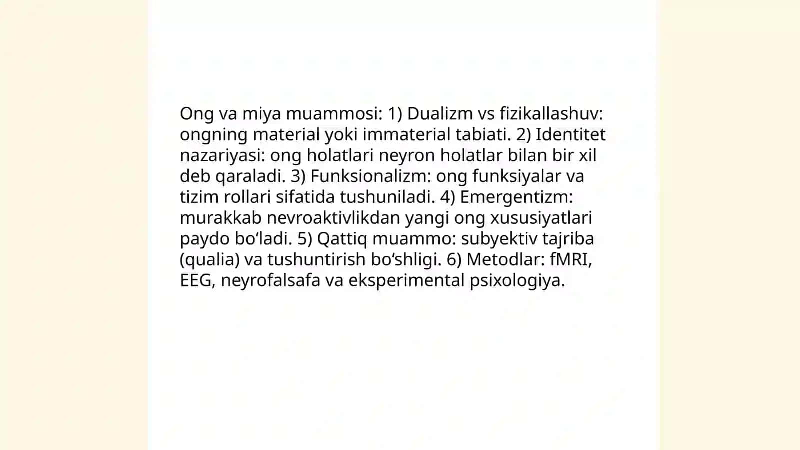 Psixologiya va falsafada ong muammosi 4