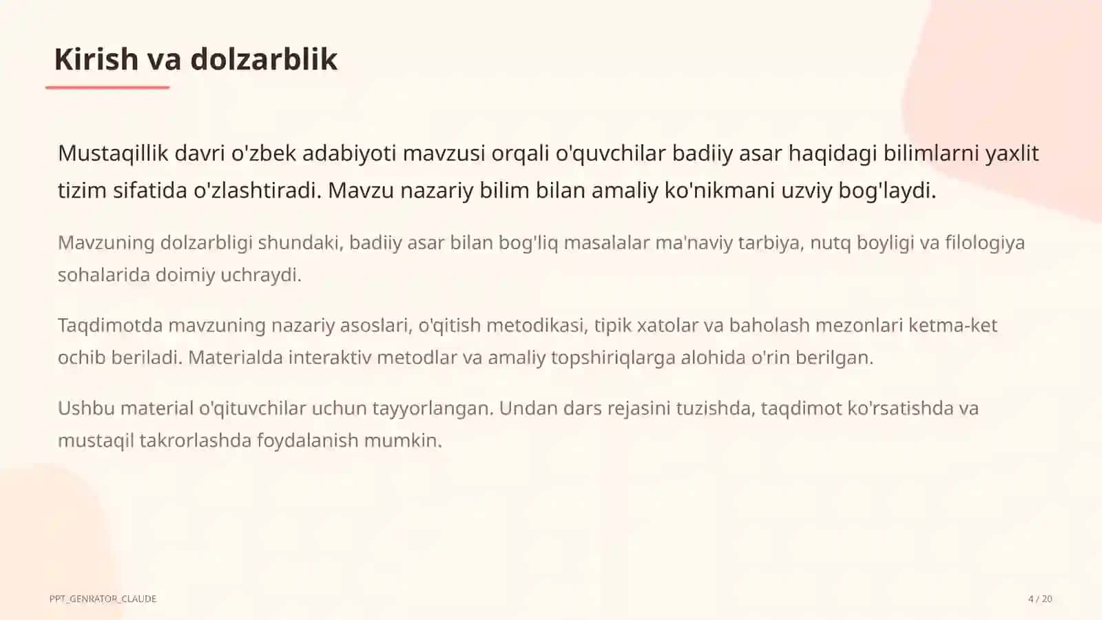 Mustaqillik davri o'zbek adabiyoti (11-sinf) 4