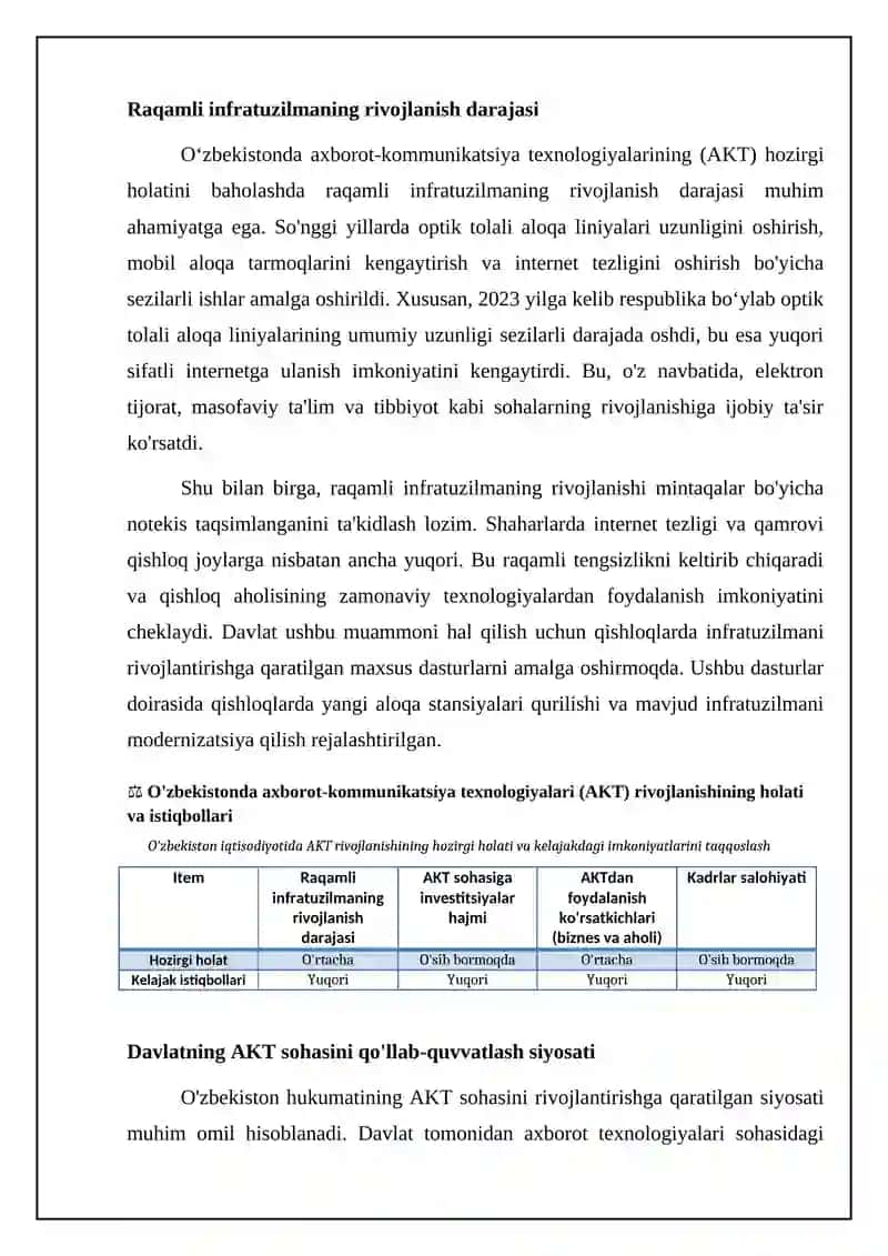 O‘zbekiston iqtisodiyotida axborot kommunikatsiya texnologiyalarining hozirgi holati 4