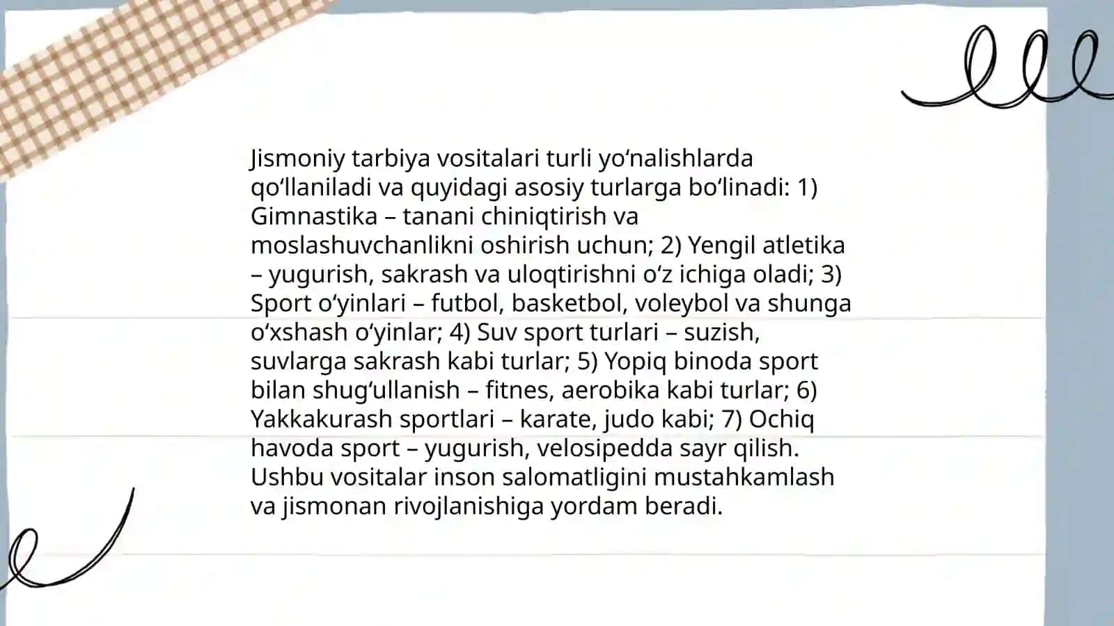 Jismoniy tarbiya vositalarining umumiy tasnifi va ularning amalga oshirish 4