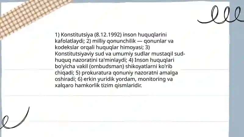O'zbekistonda inson huquqlari va erkinliklari kafolatining yaratilishi 4