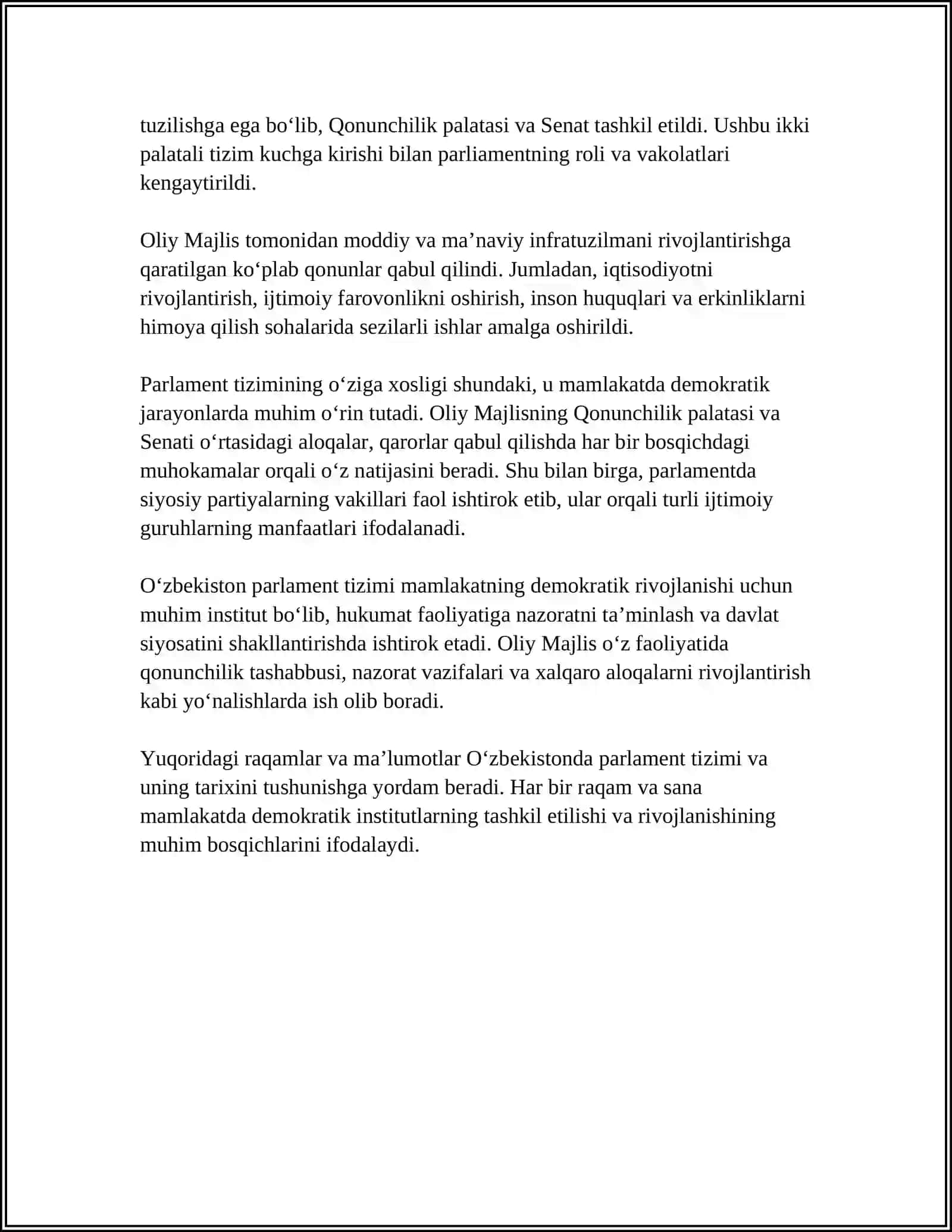 OʻZBEKISTONDA PARLAMENT TIZIMI VA UNDAGI ISLOHOTLAR 4