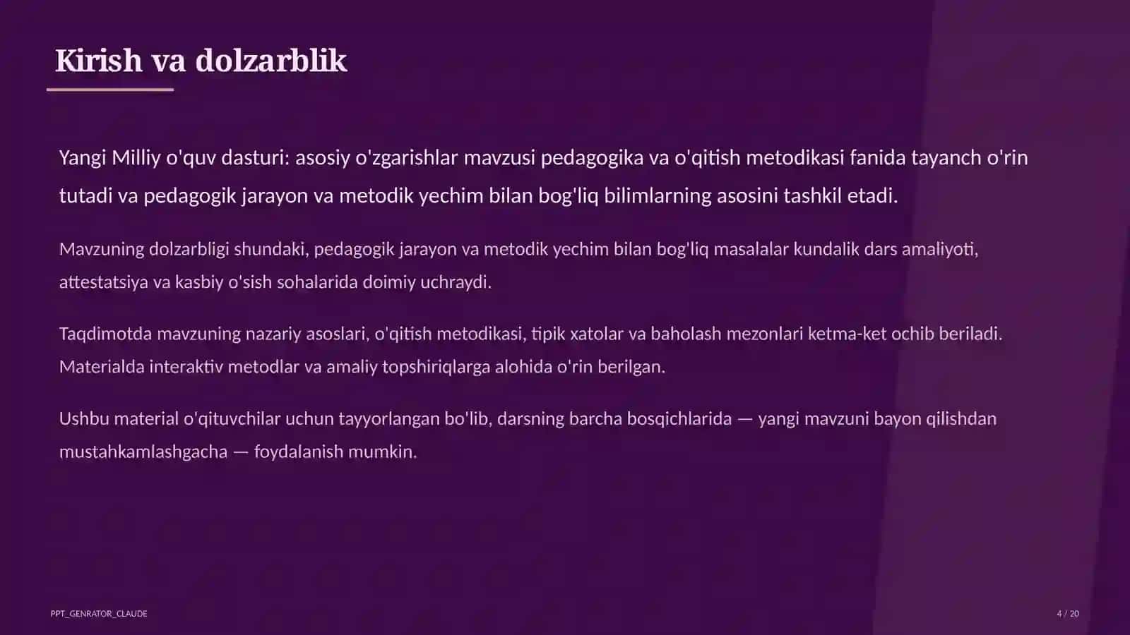 Yangi Milliy o'quv dasturi: asosiy o'zgarishlar 4