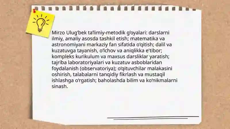 Amir Temur o’gitlari va Mirzo Ulug’bekning pedagogik, ma’naviy ma’rifiy g’oyalari 4