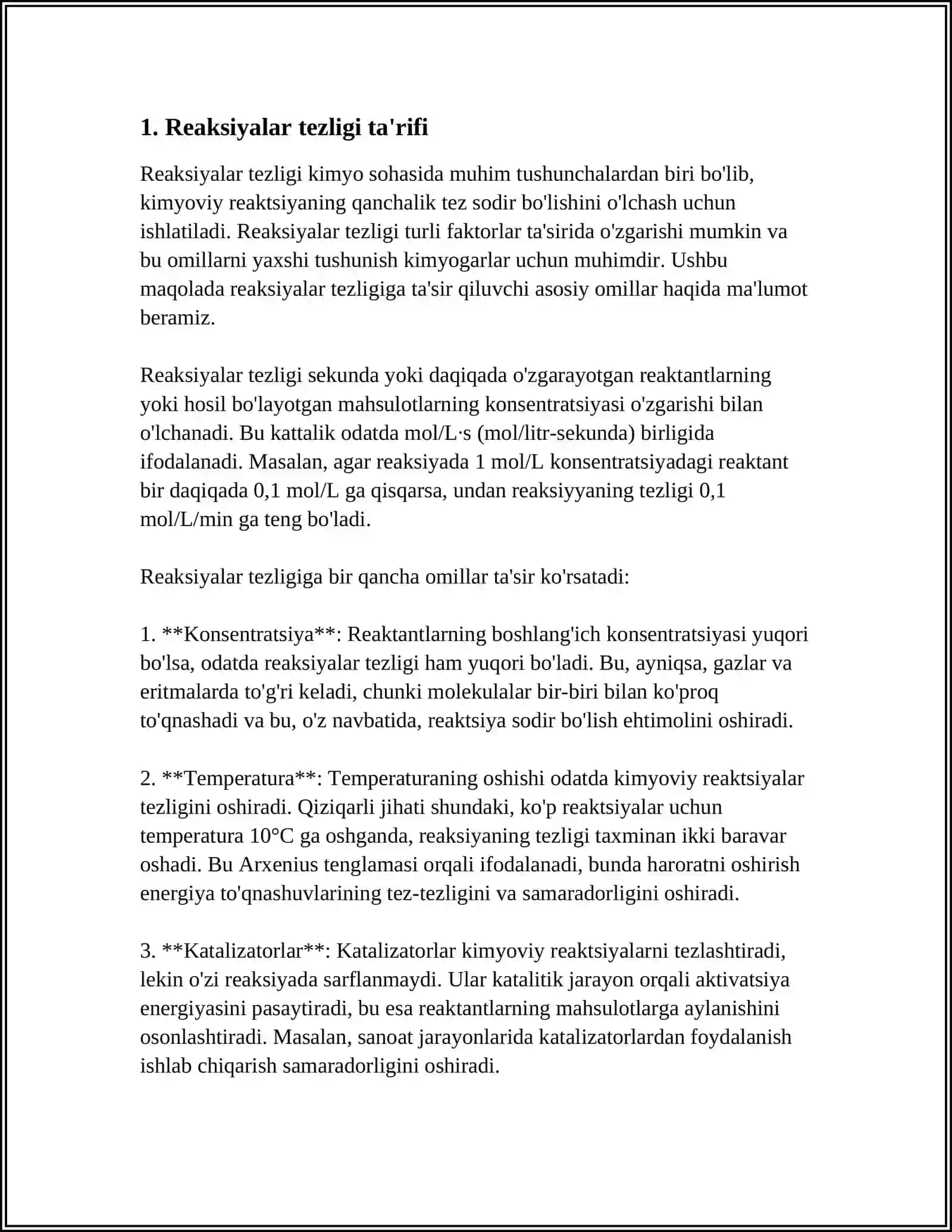 KIMYOVIY REAKSIYALAR TEZLIGI.REAKSIYALAR TARTIBI VA MOLEKULYARLIGI.ODDIY VA MURAKKAB REAKSIYALAR 4