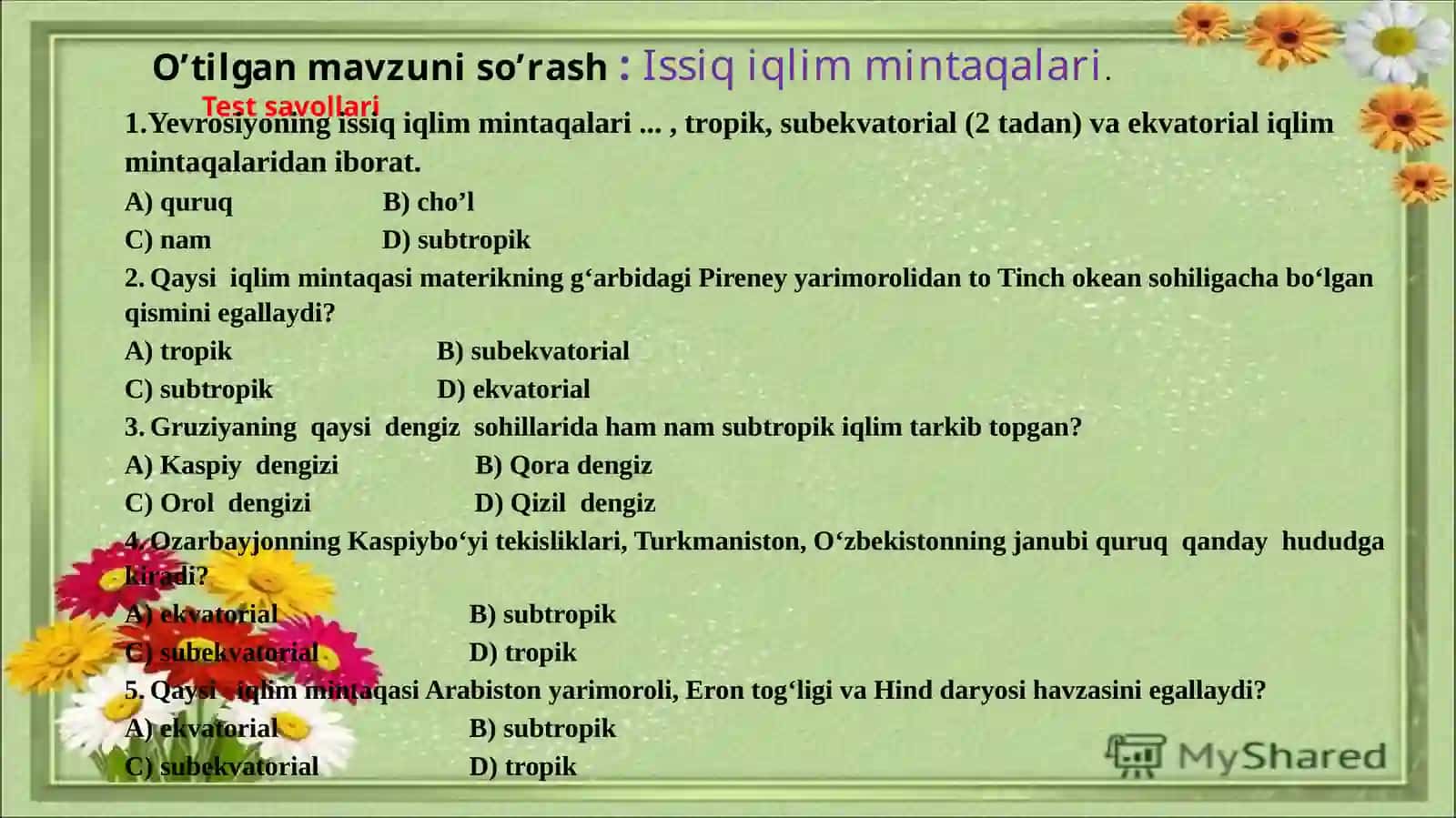 “Yevrosiyoning ichki suvlari“. 7-sinf geografiya fanidan dars ishlanma. 4