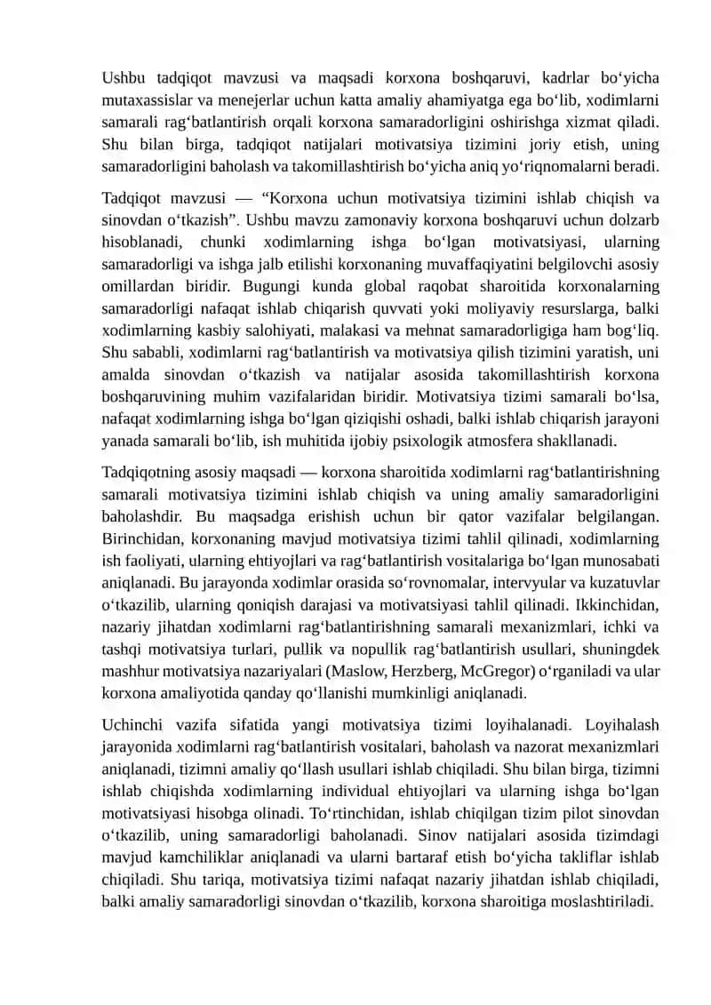 MOTIVATSIYA TIZIMINI ISHLAB CHIQISH VA SINOVDAN O'TKAZISH 4