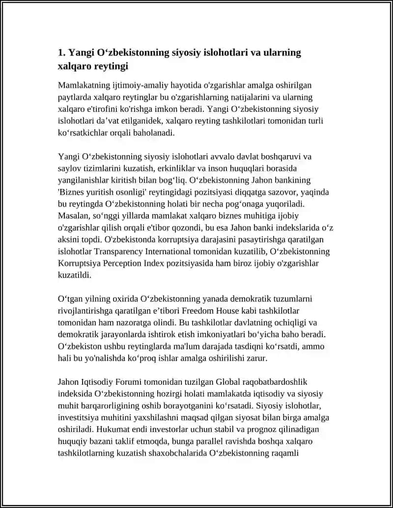 Yangi Oʻzbekiston Ijtimoiy-siyosiy va iqtisodiy hayotida oʻzgarishlar xalqaro reytingi 4
