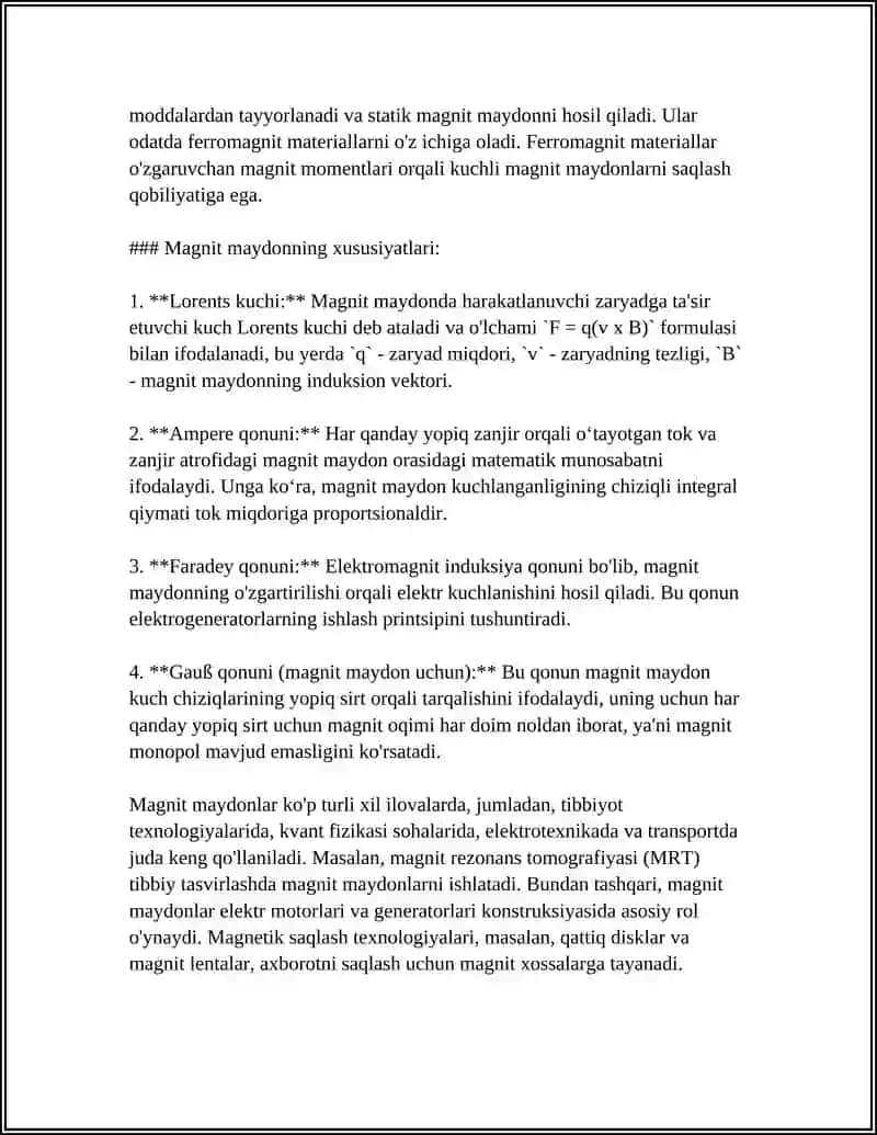MUSTAQIL ISH Mavzu: TOKLARNING MAGNIT MAYDONI. PARMA QOIDASI 4