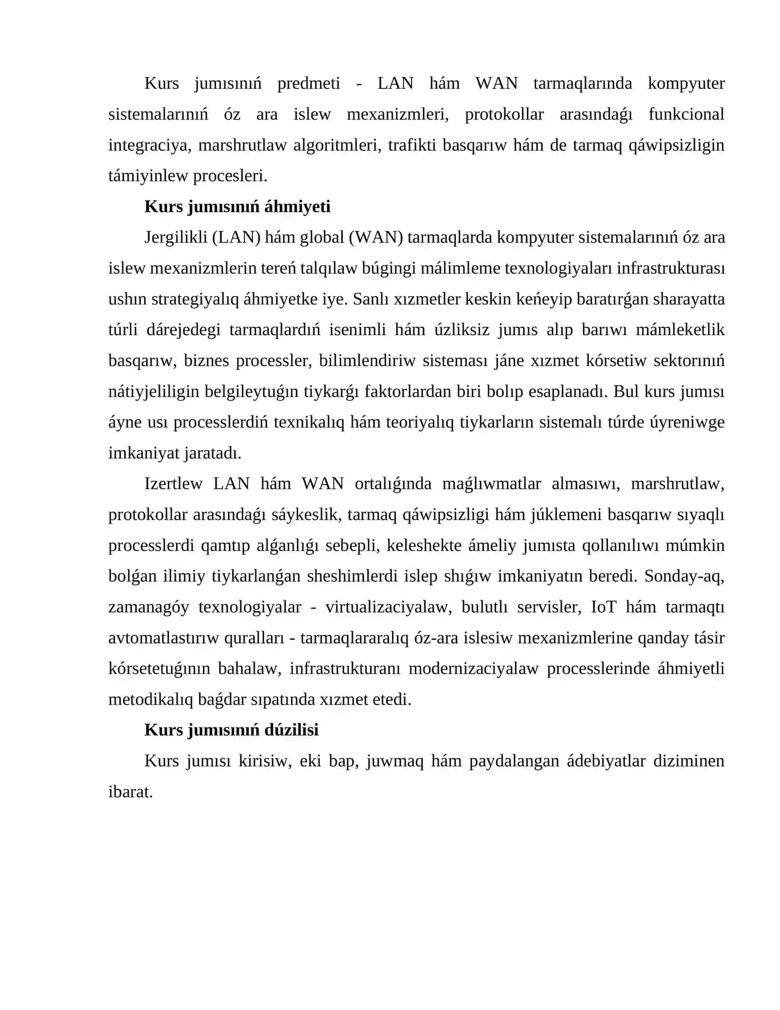 Jergilikli (LAN) hám global (WAN) tarmaqlarda kompyuter sistemalarınıń óz ara islew mexanizmin talqılaw 4