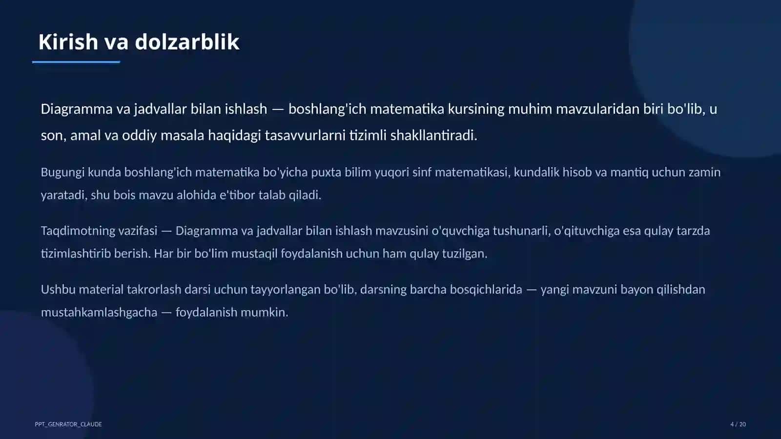 Diagramma va jadvallar bilan ishlash (4-sinf) 4