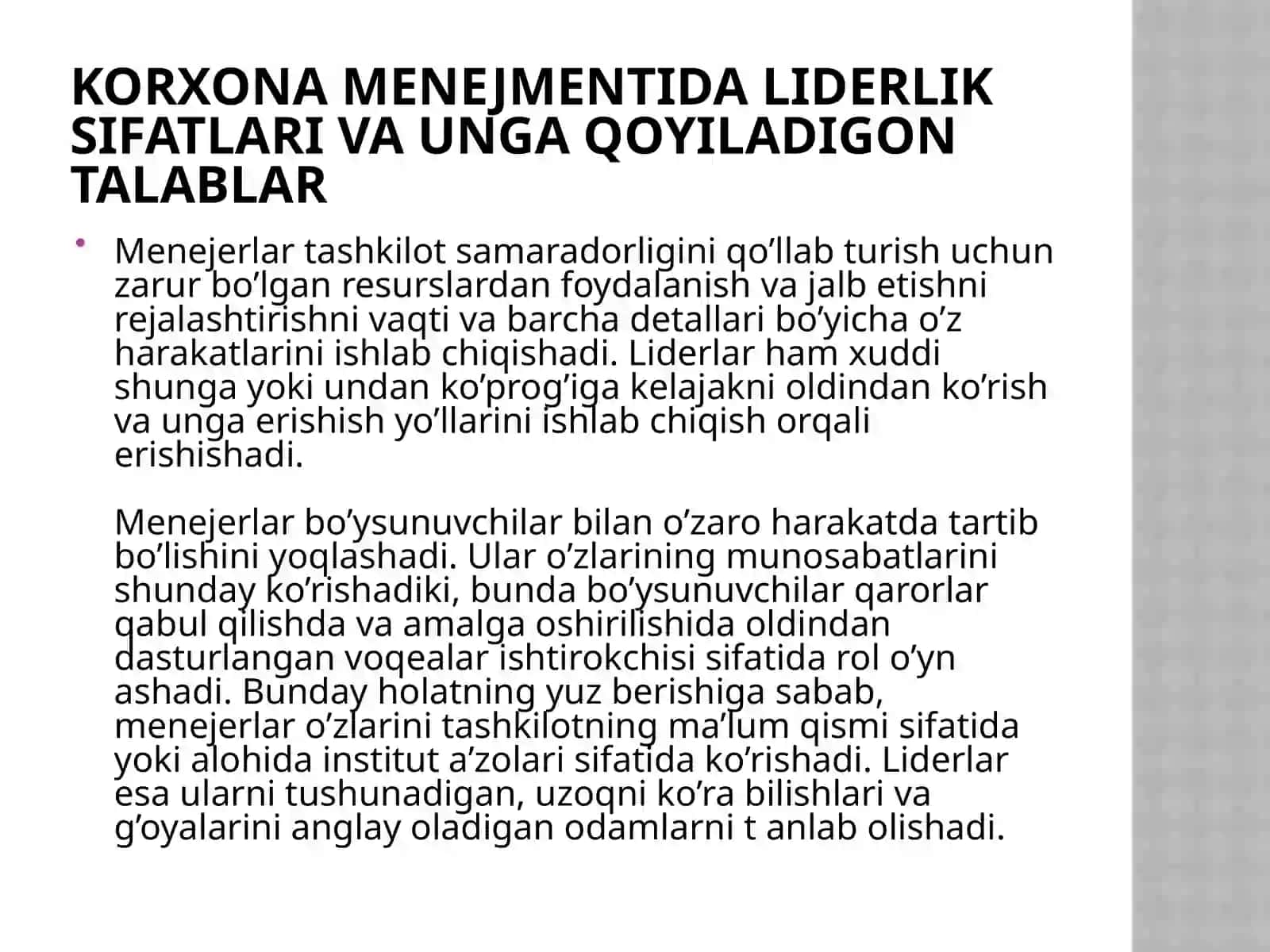 Korxona menejmentida liderlikning ahamiyati 4