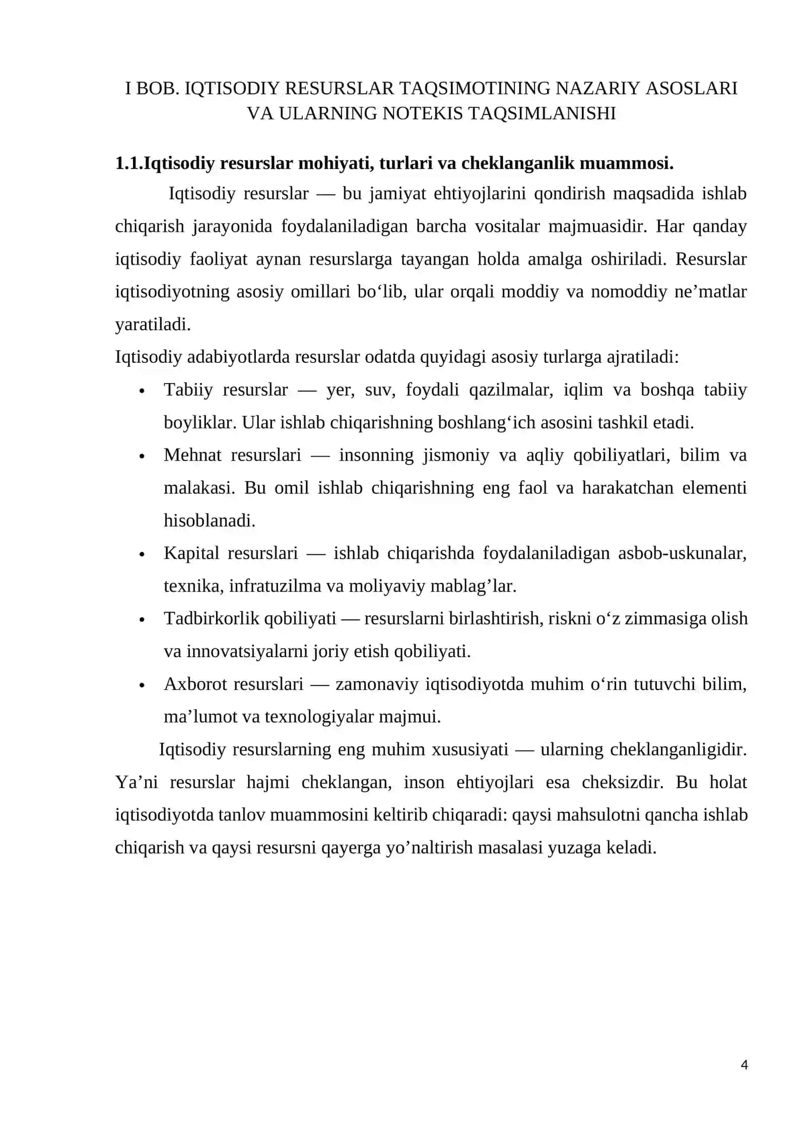 IQTISODIY RESURSLAR TAQSIMOTINING NAZARIY ASOSLARI VA ULARNING NOTEKIS TAQSIMLANISHI 4