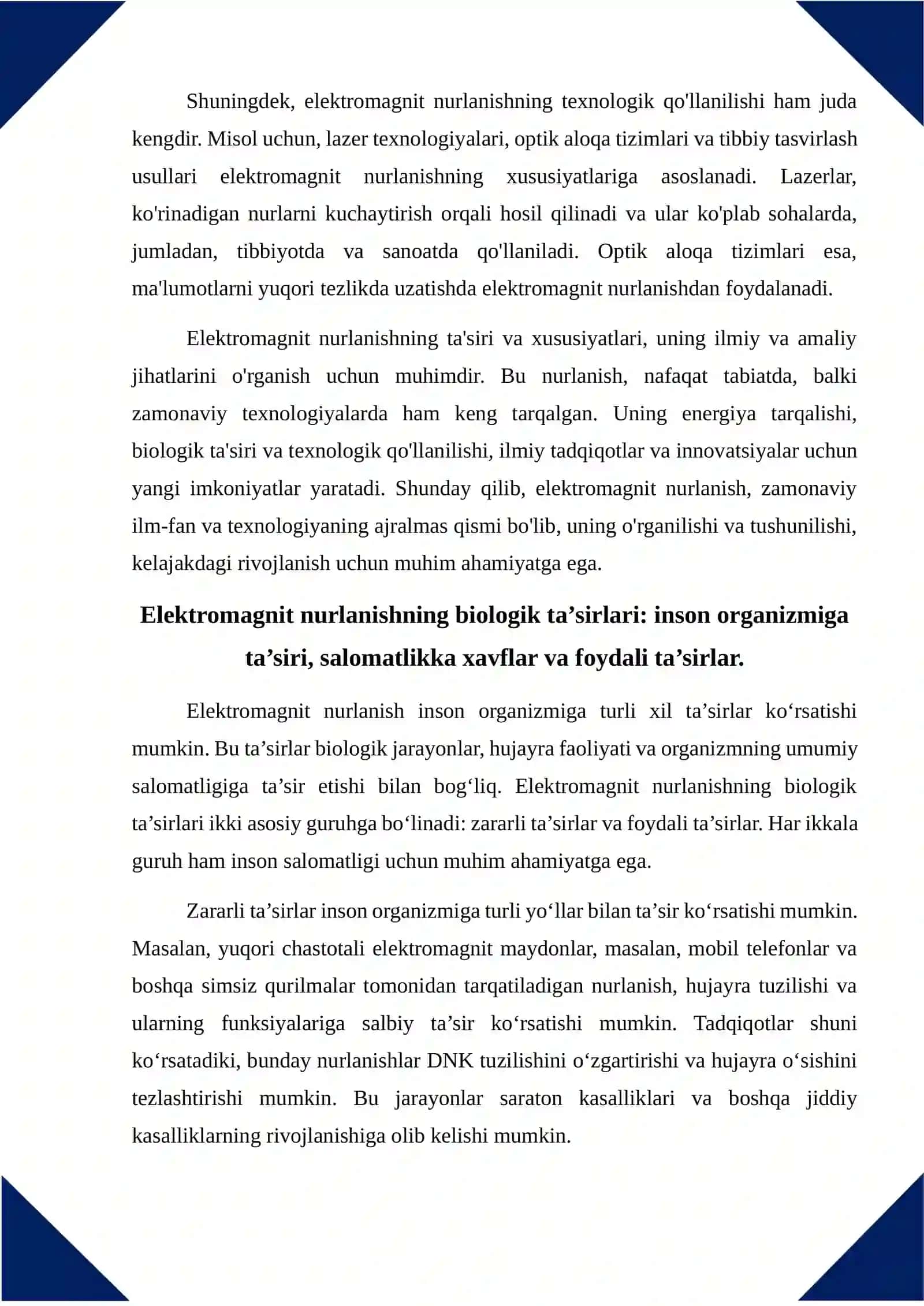 Elektromagnit nurlanishning ta’siri. 4